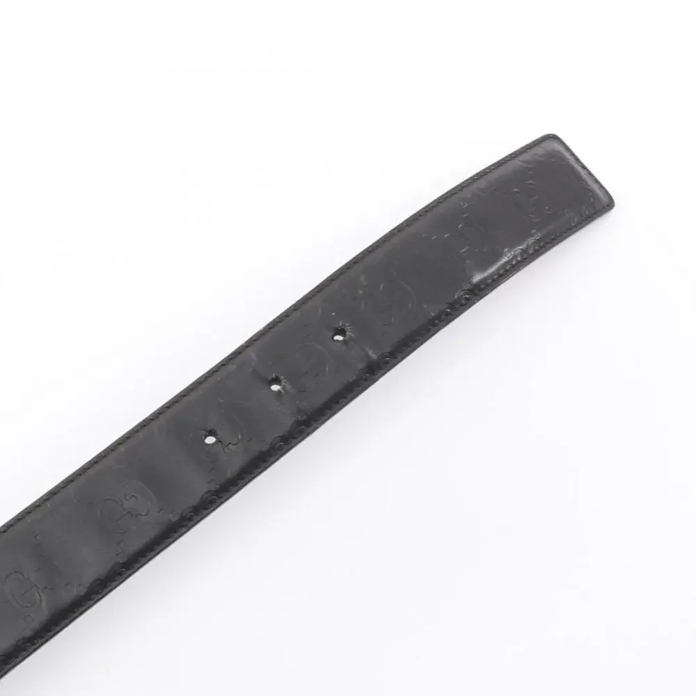 Gucci Black Embossed Leather Belt with Gold-Tone Buckle